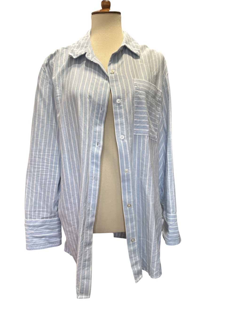 Treasure & Bond Blue & White Vertical Stripe Button-Down Shirt #359